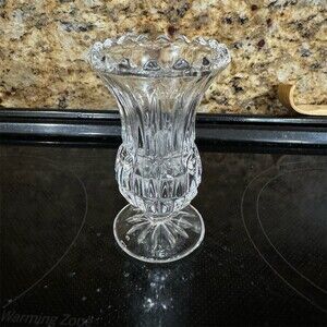 Unbranded Vintage Footed Bud Vase Clear Cut Crystal Starburst 4 in